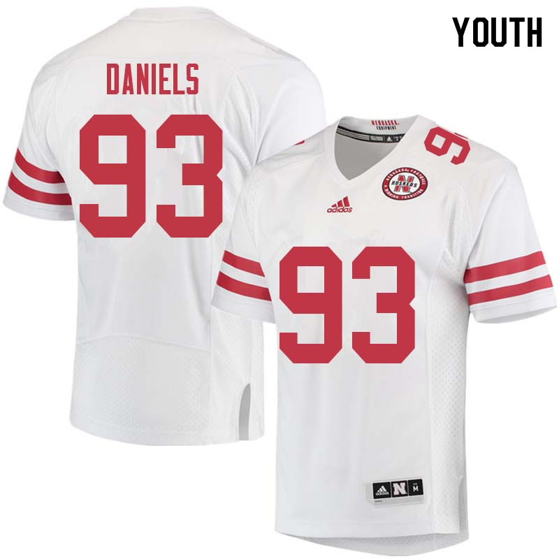 Youth #93 Damion Daniels Nebraska Cornhuskers College Football Jerseys Sale-White - Click Image to Close